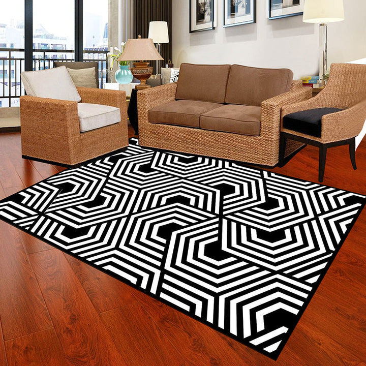 Lisslune | Black and White Novelty Rug Polypropylene Optical Illusions Geometric Carpet Stain Resistant Pet Friendly Non Slip Rug for Home