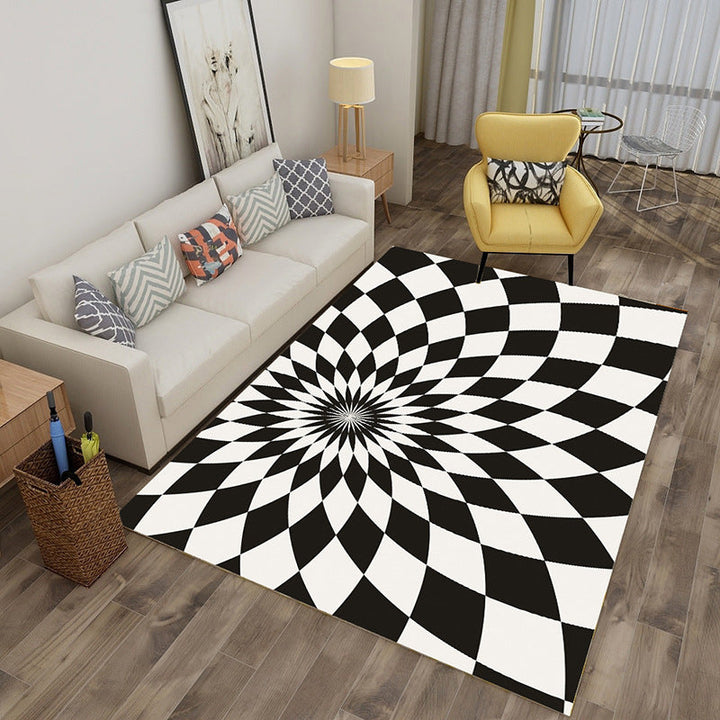 Lisslune | Enchanting Multicolor Novelty Carpet Synthetic Twist Checker 3D Illusion Rug Machine Washable Pet Friendly Non-Slip Rug for Room