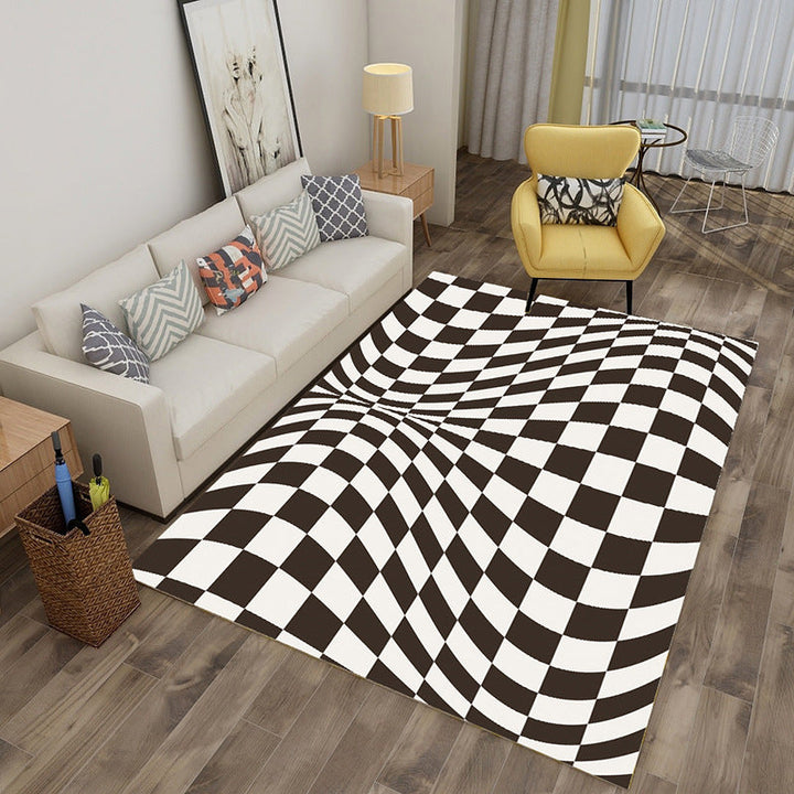 Lisslune | Enchanting Multicolor Novelty Carpet Synthetic Twist Checker 3D Illusion Rug Machine Washable Pet Friendly Non-Slip Rug for Room