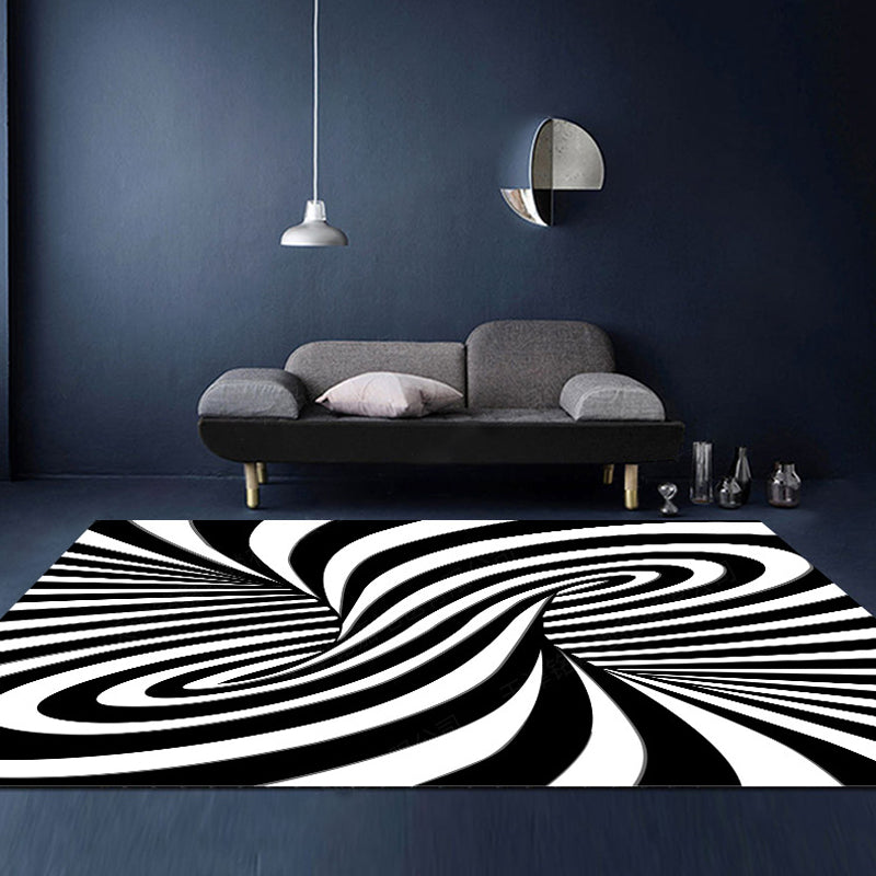 Lisslune | Unusual Visual Deception Rug Black and White Modern Area Rug Polypropylene Pet Friendly Machine Washable Non-Slip Rug for Home Deco