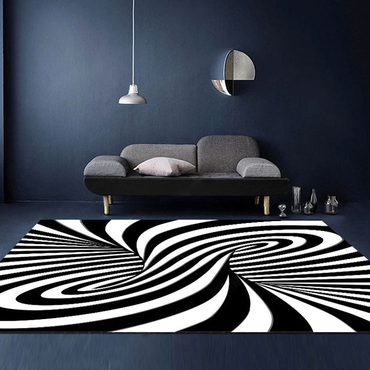 Lisslune | Unusual Visual Deception Rug Black and White Modern Area Rug Polypropylene Pet Friendly Machine Washable Non-Slip Rug for Home Deco