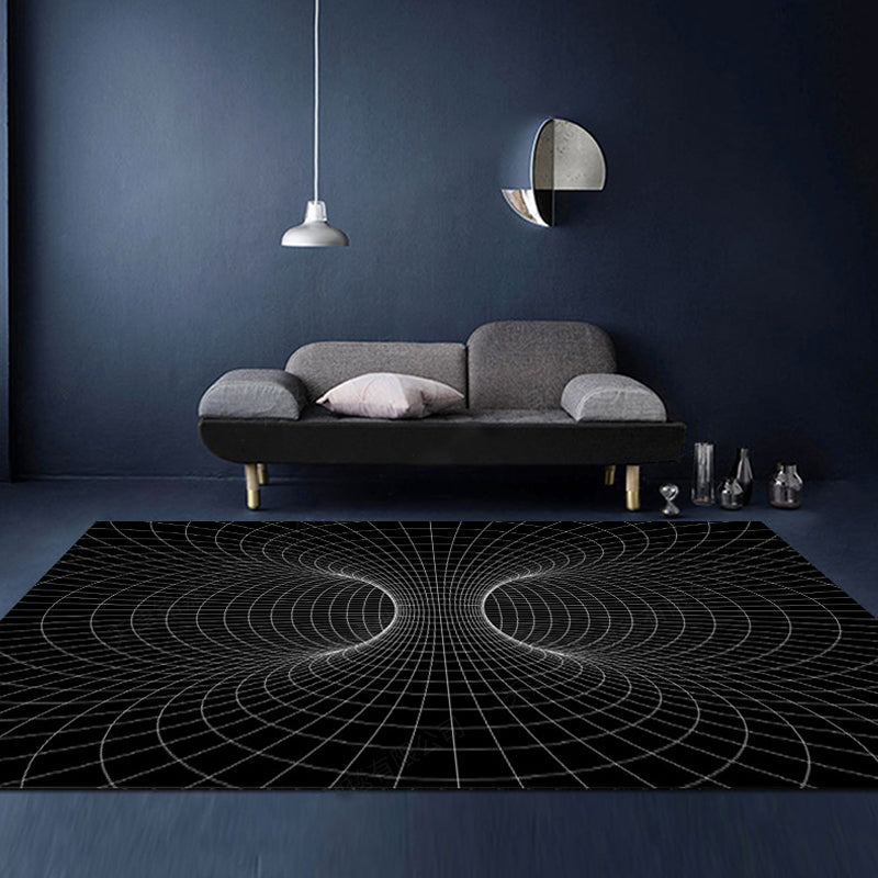 Lisslune | Unusual Visual Deception Rug Black and White Modern Area Rug Polypropylene Pet Friendly Machine Washable Non-Slip Rug for Home Deco