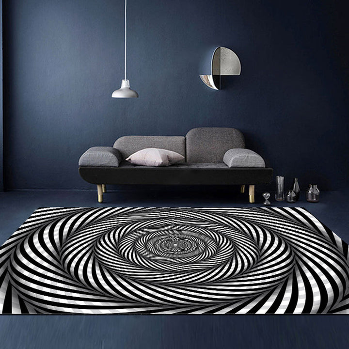 Lisslune | Unusual Visual Deception Rug Black and White Modern Area Rug Polypropylene Pet Friendly Machine Washable Non-Slip Rug for Home Deco