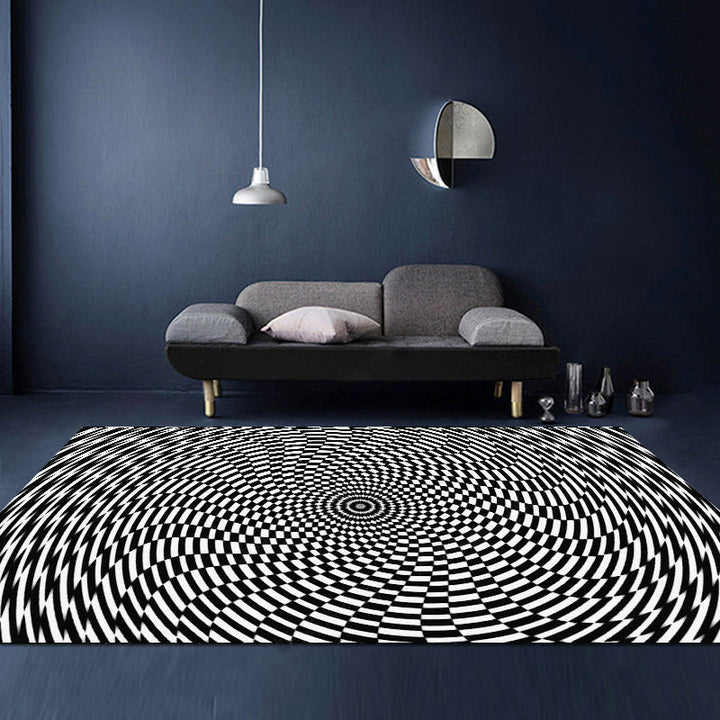 Lisslune | Unusual Visual Deception Rug Black and White Modern Area Rug Polypropylene Pet Friendly Machine Washable Non-Slip Rug for Home Deco