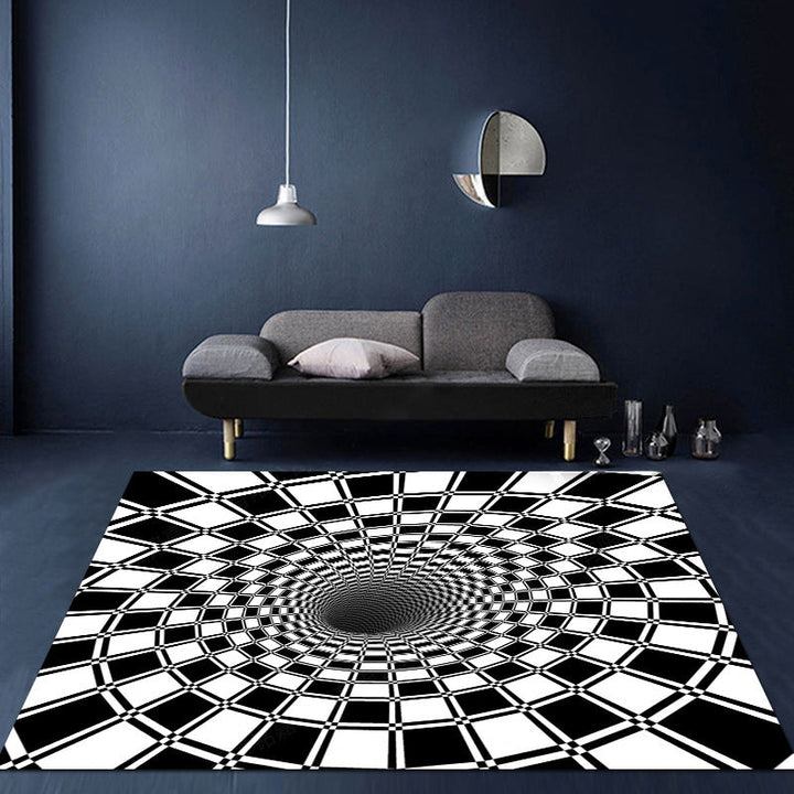 Lisslune | Unusual Visual Deception Rug Black and White Modern Area Rug Polypropylene Pet Friendly Machine Washable Non-Slip Rug for Home Deco