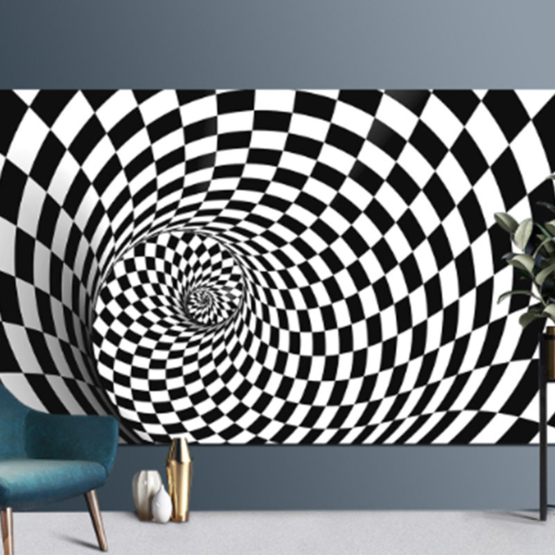 Lisslune | Decorative Black-White Modern Carpet Polyester 3D Trick Art Checked Pattern Carpet Stain-Resistant Non-Slip Backing Washable Carpet for Home
