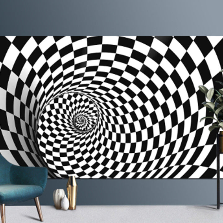 Lisslune | Decorative Black-White Modern Carpet Polyester 3D Trick Art Checked Pattern Carpet Stain-Resistant Non-Slip Backing Washable Carpet for Home