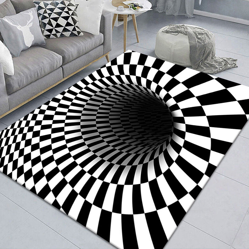 Lisslune | Modern Brain Deception 3D Carpet Black Synthetic Area Rug Machine Washable Stain Resistant Non-Slip Rug for Living Room