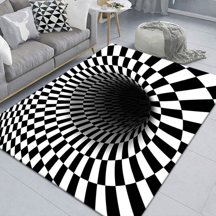 Lisslune | Modern Brain Deception 3D Carpet Black Synthetic Area Rug Machine Washable Stain Resistant Non-Slip Rug for Living Room
