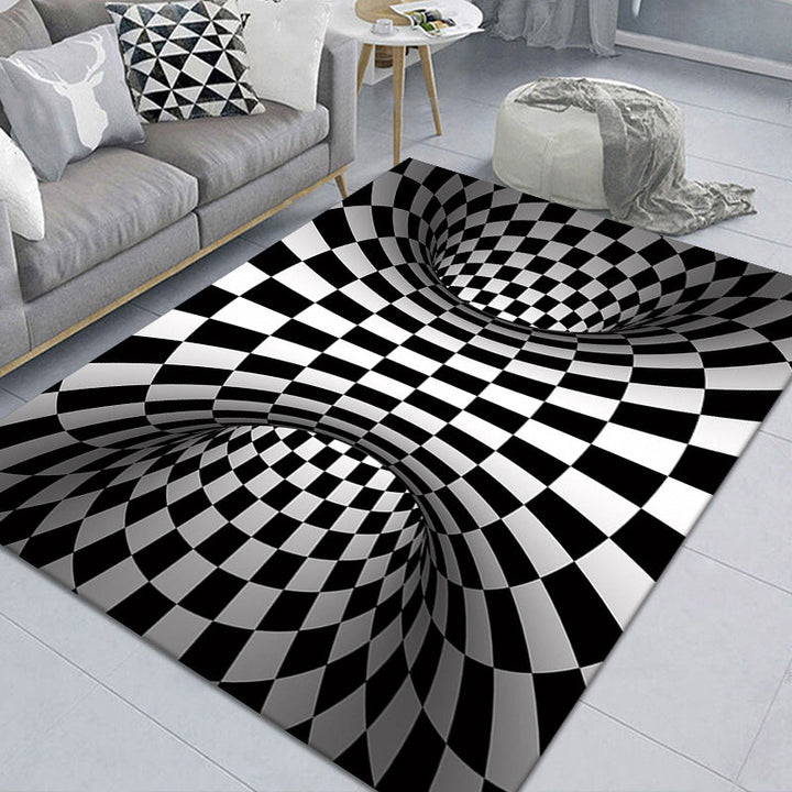 Lisslune | Modern Brain Deception 3D Carpet Black Synthetic Area Rug Machine Washable Stain Resistant Non-Slip Rug for Living Room