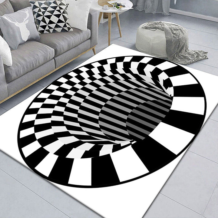 Lisslune | Modern Brain Deception 3D Carpet Black Synthetic Area Rug Machine Washable Stain Resistant Non-Slip Rug for Living Room