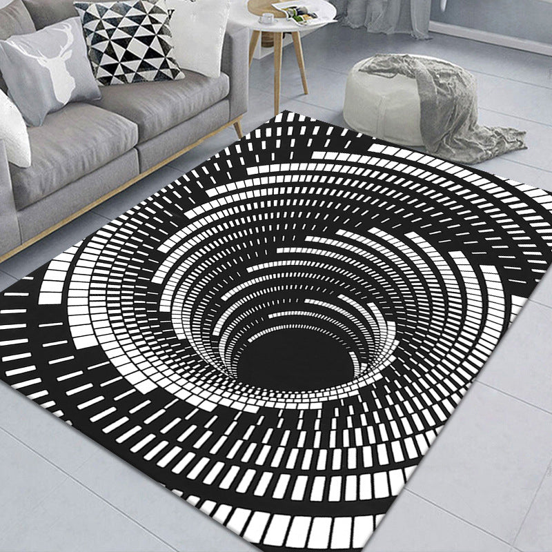 Lisslune | Modern Brain Deception 3D Carpet Black Synthetic Area Rug Machine Washable Stain Resistant Non-Slip Rug for Living Room