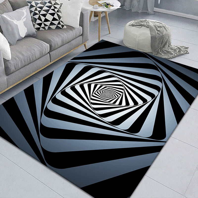 Lisslune | Modern Brain Deception 3D Carpet Black Synthetic Area Rug Machine Washable Stain Resistant Non-Slip Rug for Living Room