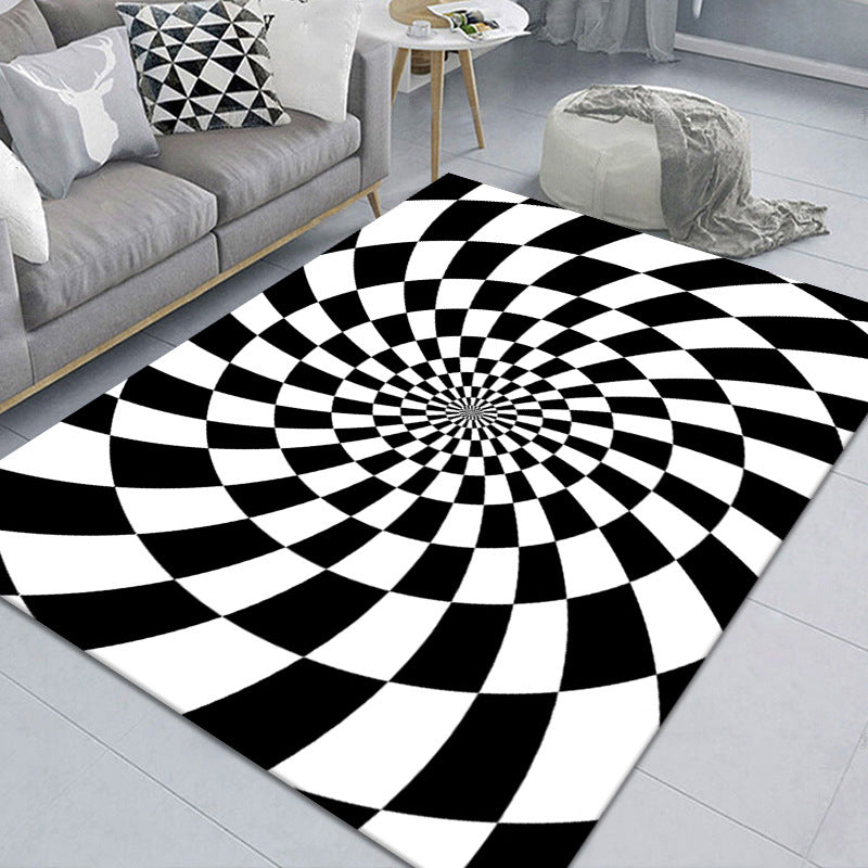 Lisslune | Modern Brain Deception 3D Carpet Black Synthetic Area Rug Machine Washable Stain Resistant Non-Slip Rug for Living Room