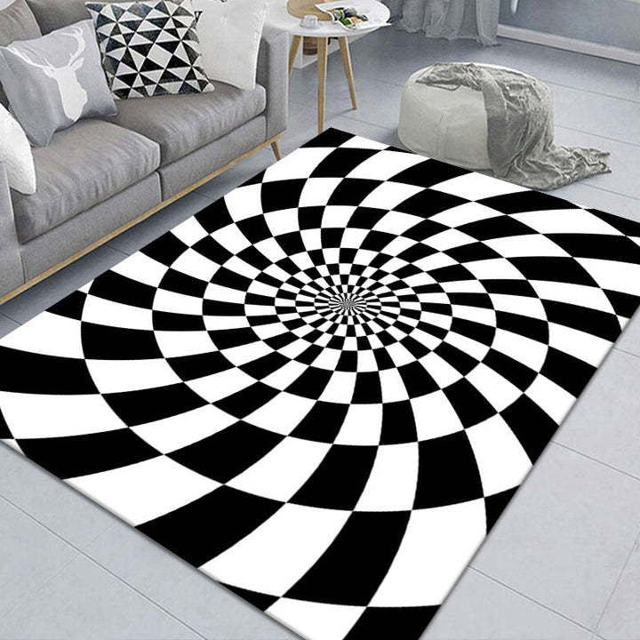 Lisslune | Modern Brain Deception 3D Carpet Black Synthetic Area Rug Machine Washable Stain Resistant Non-Slip Rug for Living Room