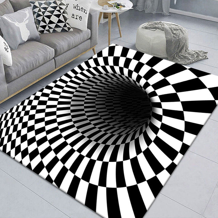 Lisslune | Modern Brain Deception 3D Carpet Black Synthetic Area Rug Machine Washable Stain Resistant Non-Slip Rug for Living Room