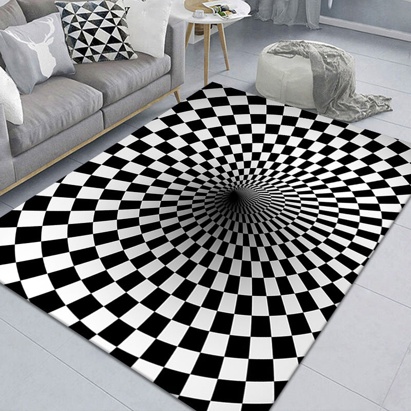 Lisslune | Modern Brain Deception 3D Carpet Black Synthetic Area Rug Machine Washable Stain Resistant Non-Slip Rug for Living Room