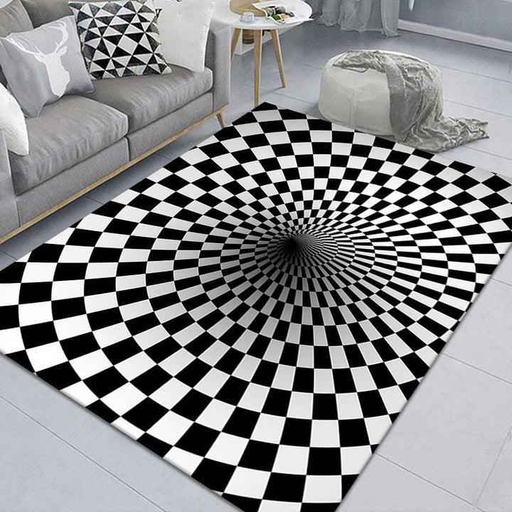 Lisslune | Modern Brain Deception 3D Carpet Black Synthetic Area Rug Machine Washable Stain Resistant Non-Slip Rug for Living Room