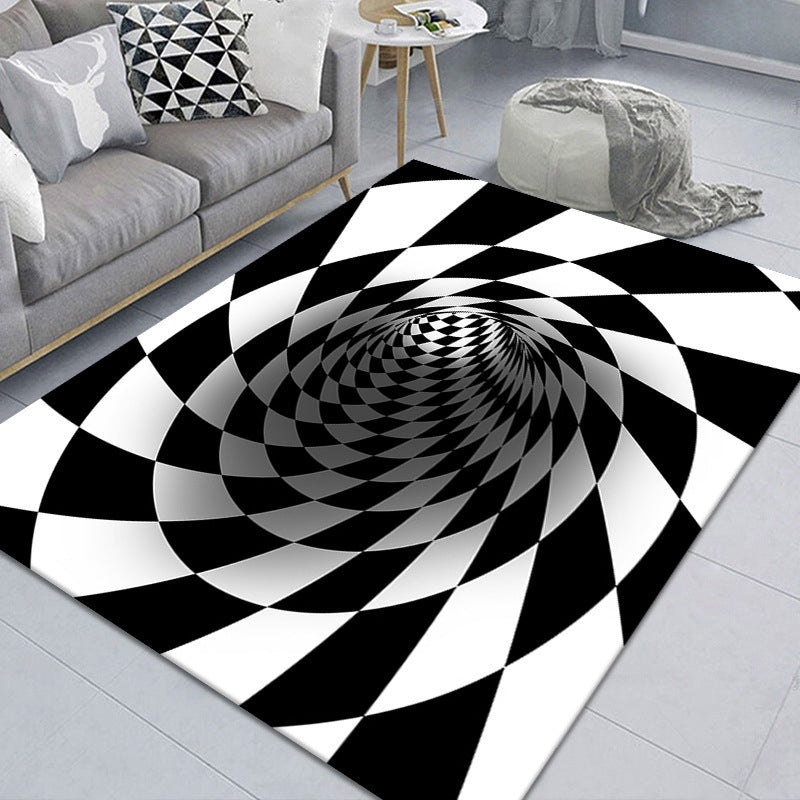 Lisslune | Modern Brain Deception 3D Carpet Black Synthetic Area Rug Machine Washable Stain Resistant Non-Slip Rug for Living Room