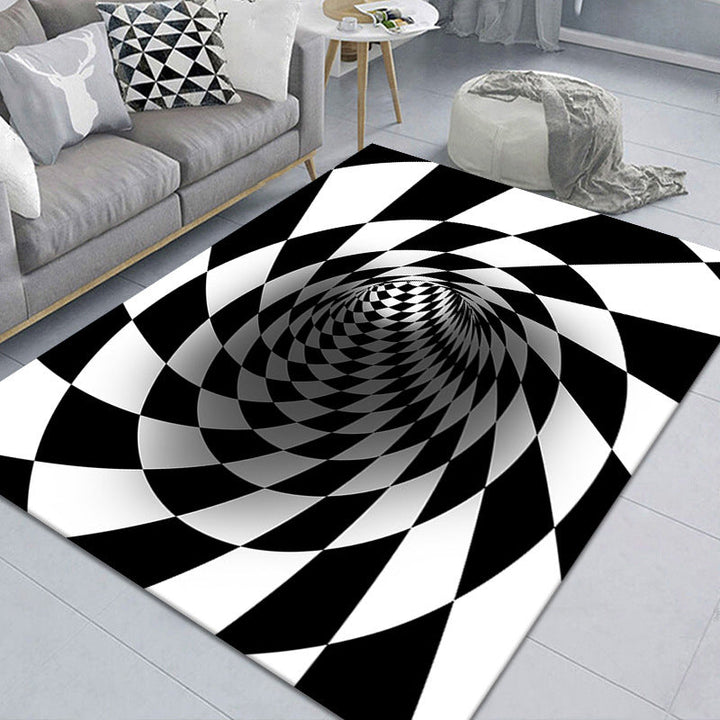 Lisslune | Modern Brain Deception 3D Carpet Black Synthetic Area Rug Machine Washable Stain Resistant Non-Slip Rug for Living Room