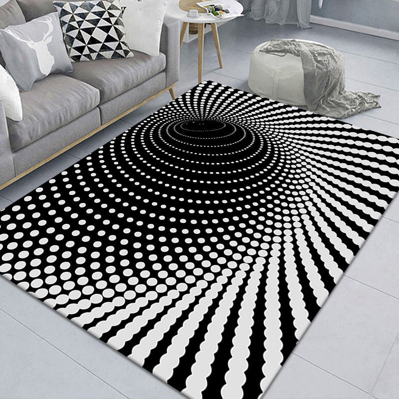 Lisslune | Modern Brain Deception 3D Carpet Black Synthetic Area Rug Machine Washable Stain Resistant Non-Slip Rug for Living Room