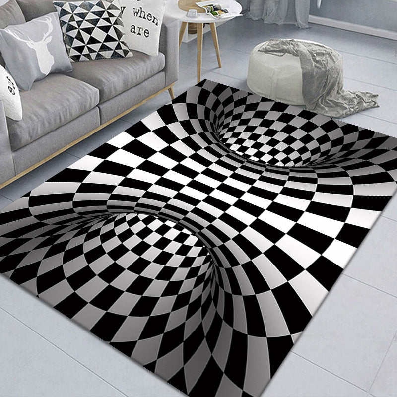 Lisslune | Modern Brain Deception 3D Carpet Black Synthetic Area Rug Machine Washable Stain Resistant Non-Slip Rug for Living Room
