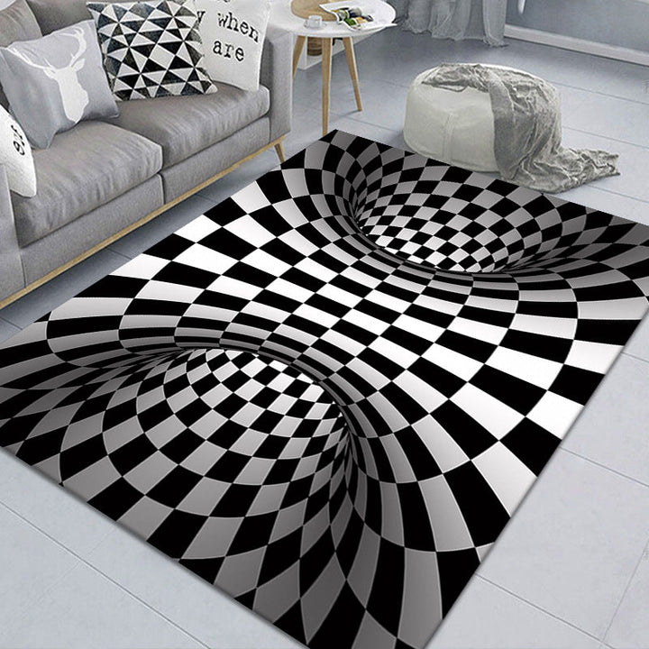 Lisslune | Modern Brain Deception 3D Carpet Black Synthetic Area Rug Machine Washable Stain Resistant Non-Slip Rug for Living Room