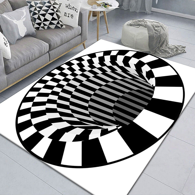 Lisslune | Modern Brain Deception 3D Carpet Black Synthetic Area Rug Machine Washable Stain Resistant Non-Slip Rug for Living Room