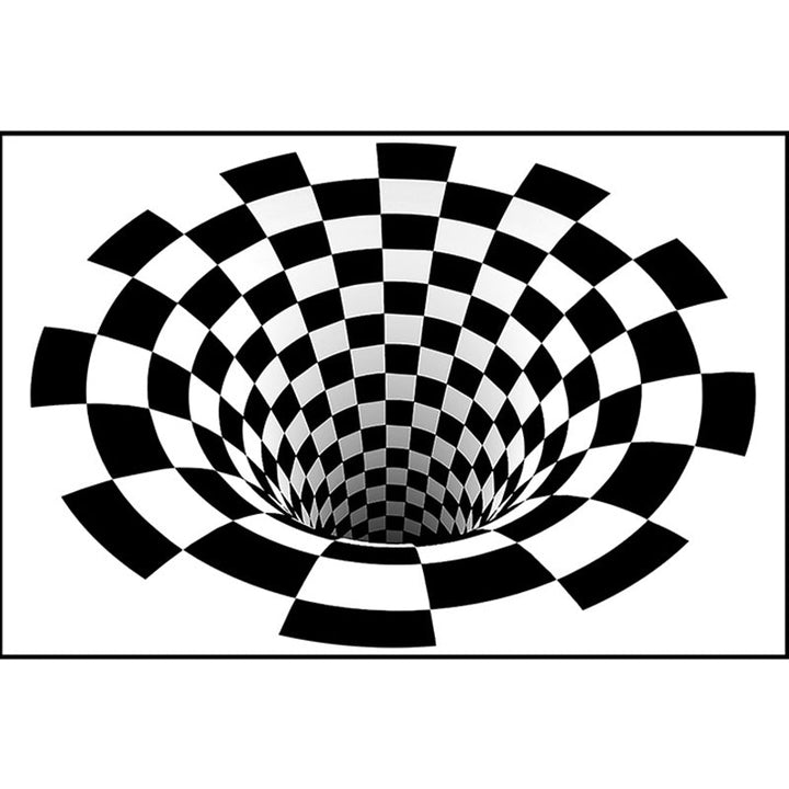 Lisslune | Interesting Novelty Dress Black-White 3D Illusion Checkered Fleece Stain-Resistant Pet-Friendly Anti-Slip Background Rug for Bedroom