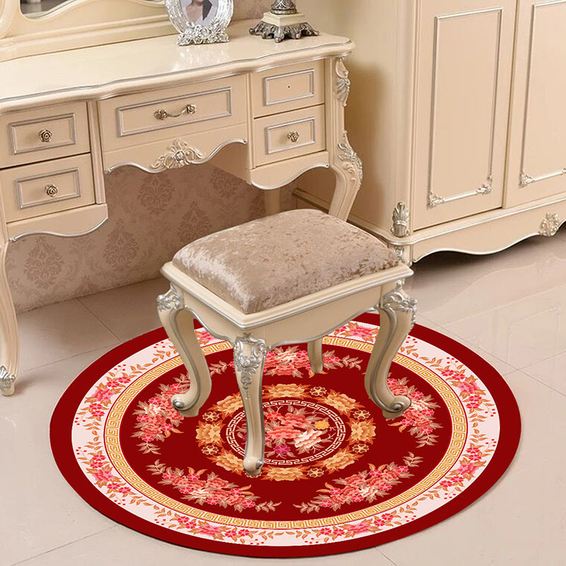 Lisslune | Victorian Bedroom Carpet Multicolored Peony Carpet Polyester Stain Resistant Washable Non-Slip Carpet