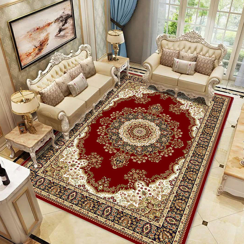 Lisslune | Beautiful multicolored jacquard rug polypropylene traditional rug stain-resistant washable non-slip backing rug for room
