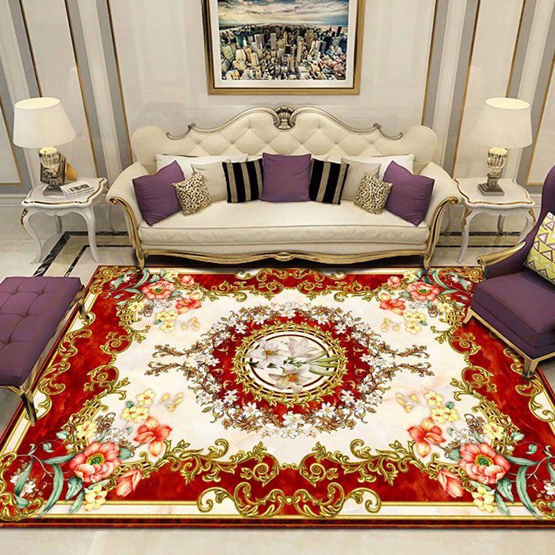 Lisslune | Peony Patterned Rug Multicolor Rug Stain Resistant Non-Slip Back Machine Washable Rug for Living Room