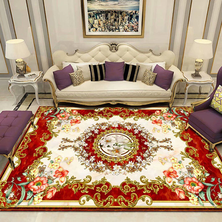 Lisslune | Peony Patterned Rug Multicolor Rug Stain Resistant Non-Slip Back Machine Washable Rug for Living Room
