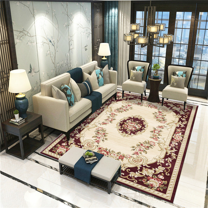 Lisslune | Peony Patterned Rug Multicolor Rug Stain Resistant Non-Slip Back Machine Washable Rug for Living Room