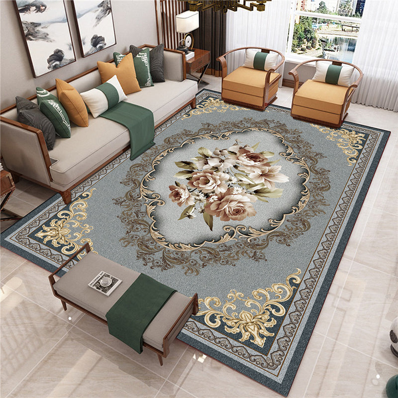 Lisslune | Peony Patterned Rug Multicolor Rug Stain Resistant Non-Slip Back Machine Washable Rug for Living Room