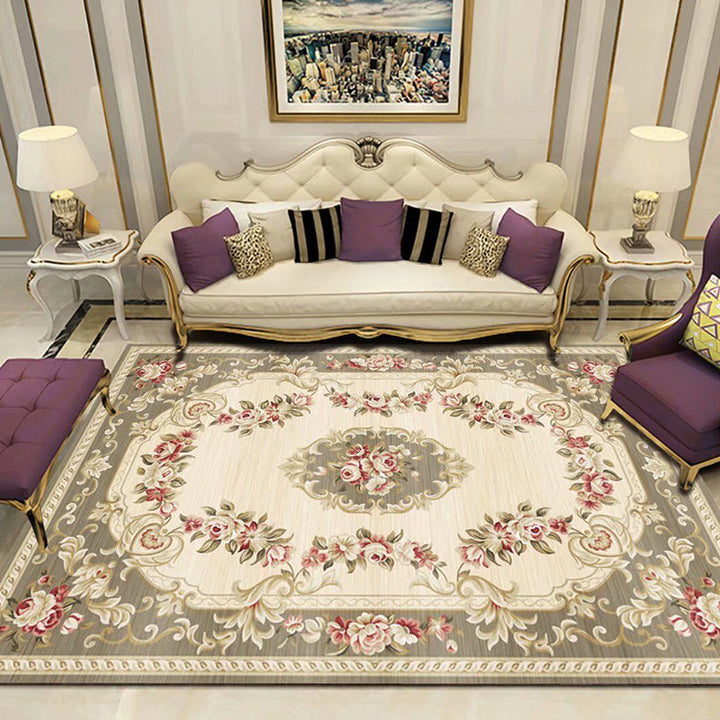 Lisslune | Peony Patterned Rug Multicolor Rug Stain Resistant Non-Slip Back Machine Washable Rug for Living Room