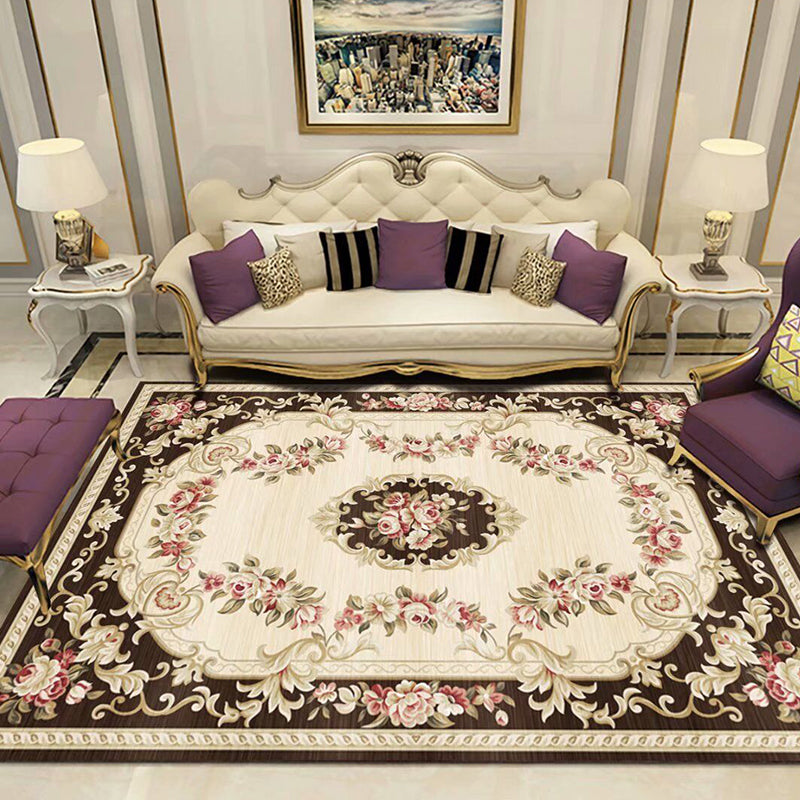 Lisslune | Peony Patterned Rug Multicolor Rug Stain Resistant Non-Slip Back Machine Washable Rug for Living Room