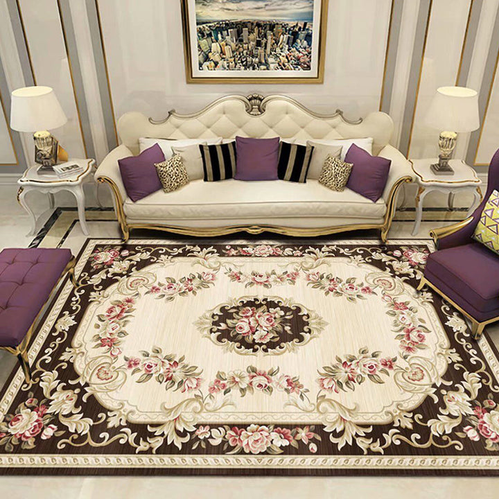 Lisslune | Peony Patterned Rug Multicolor Rug Stain Resistant Non-Slip Back Machine Washable Rug for Living Room