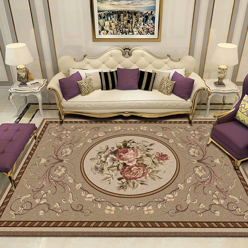 Lisslune | Peony Patterned Rug Multicolor Rug Stain Resistant Non-Slip Back Machine Washable Rug for Living Room