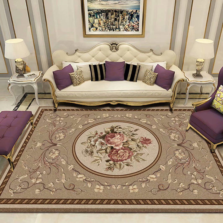 Lisslune | Peony Patterned Rug Multicolor Rug Stain Resistant Non-Slip Back Machine Washable Rug for Living Room