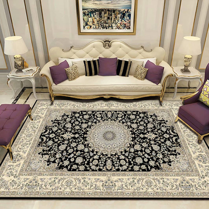Lisslune | Peony Patterned Rug Multicolor Rug Stain Resistant Non-Slip Back Machine Washable Rug for Living Room