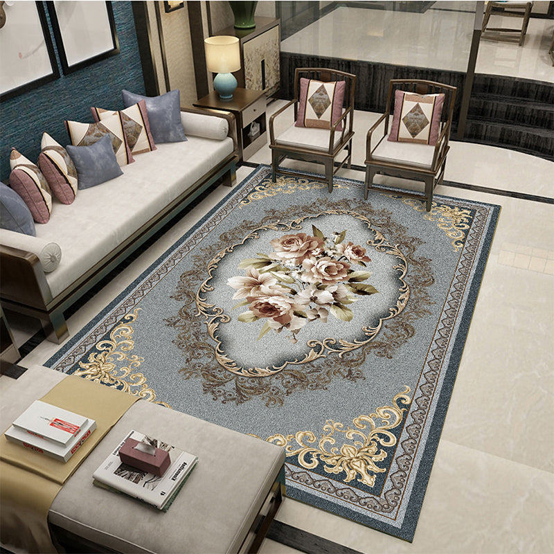 Lisslune | Beautiful Peony Print Rug Multicolor Classic Rug Polypropylene Non-slip Machine Washable Stain Resistant Rug for the Room