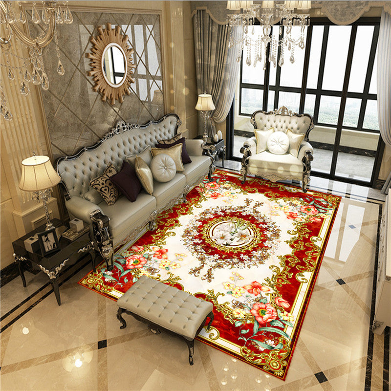 Lisslune | Beautiful Peony Print Rug Multicolor Classic Rug Polypropylene Non-slip Machine Washable Stain Resistant Rug for the Room