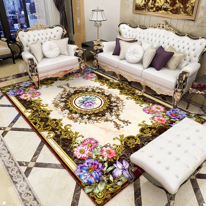 Lisslune | Beautiful Peony Print Rug Multicolor Classic Rug Polypropylene Non-slip Machine Washable Stain Resistant Rug for the Room