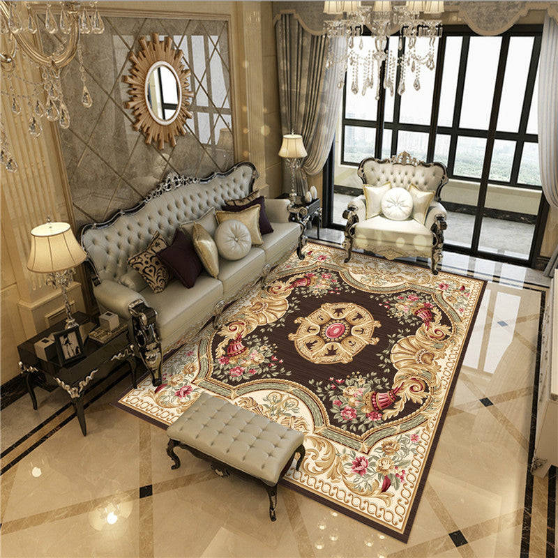 Lisslune | Beautiful Peony Print Rug Multicolor Classic Rug Polypropylene Non-slip Machine Washable Stain Resistant Rug for the Room