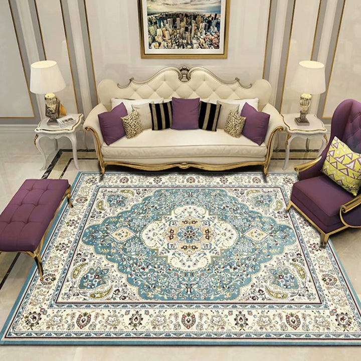Lisslune | Antique Multicolor Glam Carpet Polyester Floral Pattern Carpet Pet Friendly Stain Resistant Non-Slip Carpet for Home