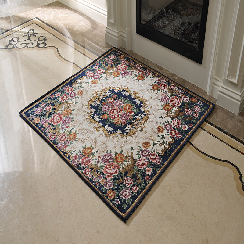Lisslune | Victorian Style Foyer Carpet Multicolored Floral Pattern Carpet Polypropylene Pet Friendly Non-Slip Back Washable Carpet