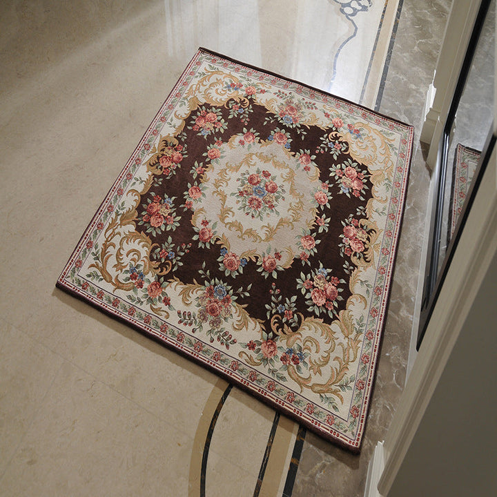 Lisslune | Victorian Style Foyer Carpet Multicolored Floral Pattern Carpet Polypropylene Pet Friendly Non-Slip Back Washable Carpet