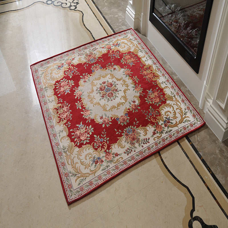 Lisslune | Victorian Style Foyer Carpet Multicolored Floral Pattern Carpet Polypropylene Pet Friendly Non-Slip Back Washable Carpet