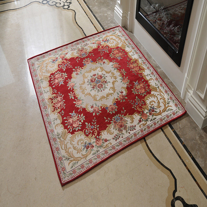 Lisslune | Victorian Style Foyer Carpet Multicolored Floral Pattern Carpet Polypropylene Pet Friendly Non-Slip Back Washable Carpet